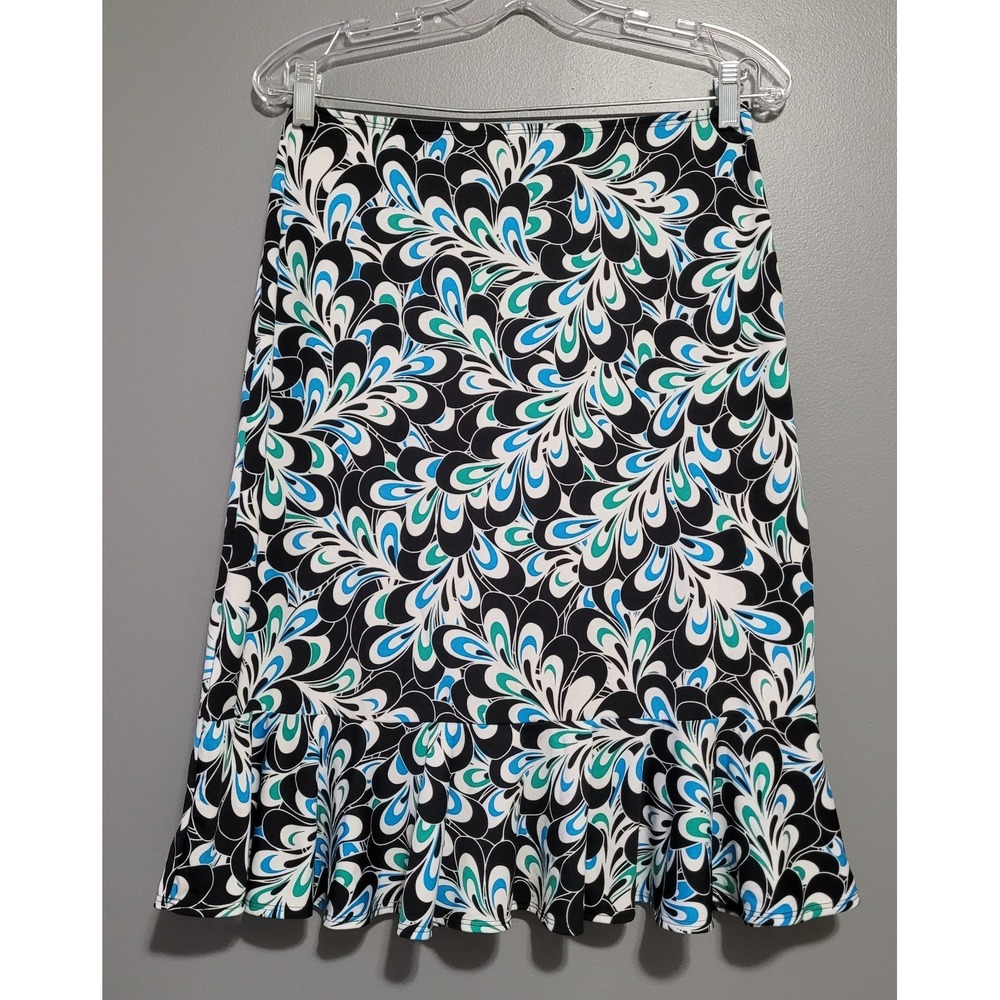 Denver‎ Hayes Women's Black/Wht/Blue/Green Floral Dressy Knee High Skirt Small